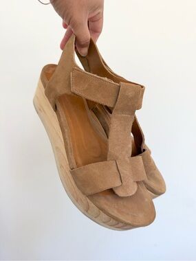 COCLICO Ally Clog Sandals Tan Tobacco Suede Platform Shoes Sz 38.5 or US 8-8.5